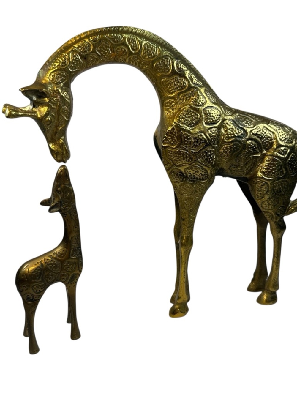 Vintage Brass Giraffe Mama with Baby 8.5” Wild Animal Safari Jungle